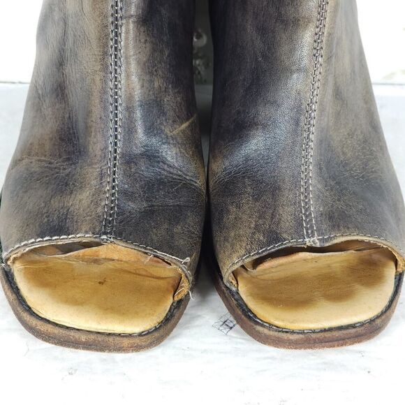 BEDSTU Women's Onset US8,5 Brown Distressed Leather Peep Toe Zip Ankle Booties - Picture 5 of 16